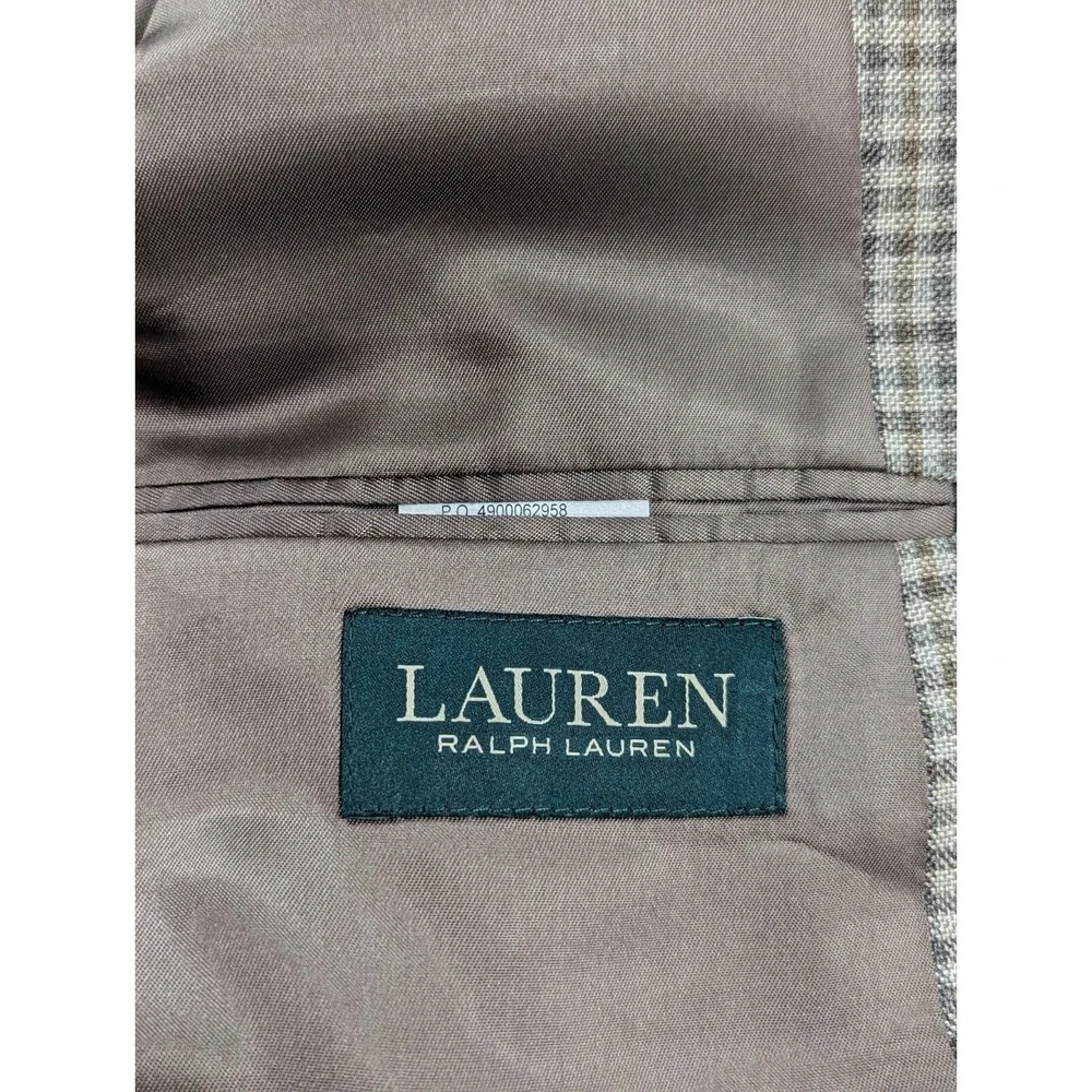 Ralph Lauren Blazer Sport Jacket Coat Silk Wool Linen Blend 44L‎ Tight Plaid EUC